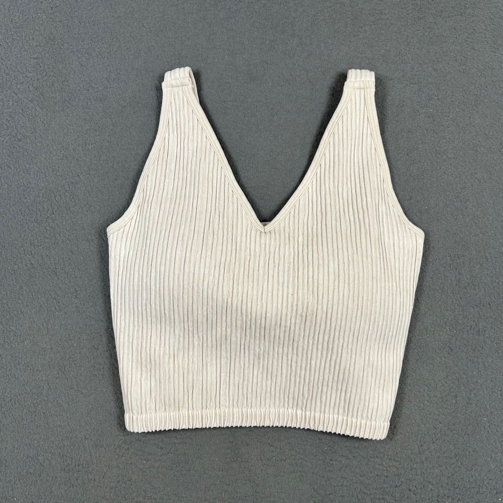 90 Degree by Reflex Tank Top Womens S Cream Stonewash Seamless Rib Alamo Bra